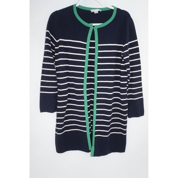 Pendleton Sweaters - Pendleton Sweater Womens Medium Navy Striped Silk Cotton Open Front Cardigan